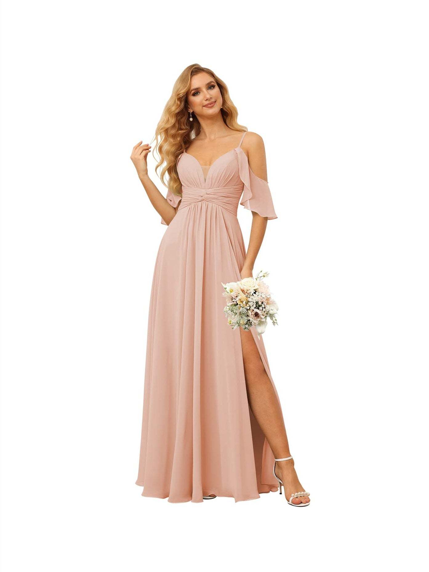 Spaghetti Strap Chiffon Bridesmaid Dress with Ruffles and a High-Low Hem