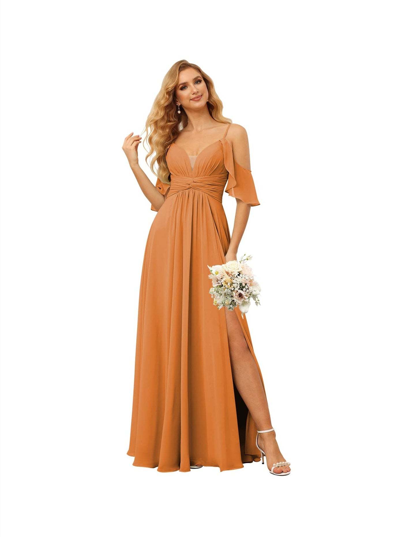 Spaghetti Strap Chiffon Bridesmaid Dress with Ruffles and a High-Low Hem