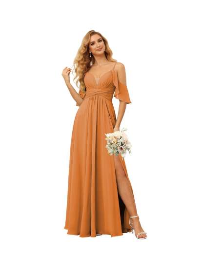 Spaghetti Strap Chiffon Bridesmaid Dress with Ruffles and a High-Low Hem