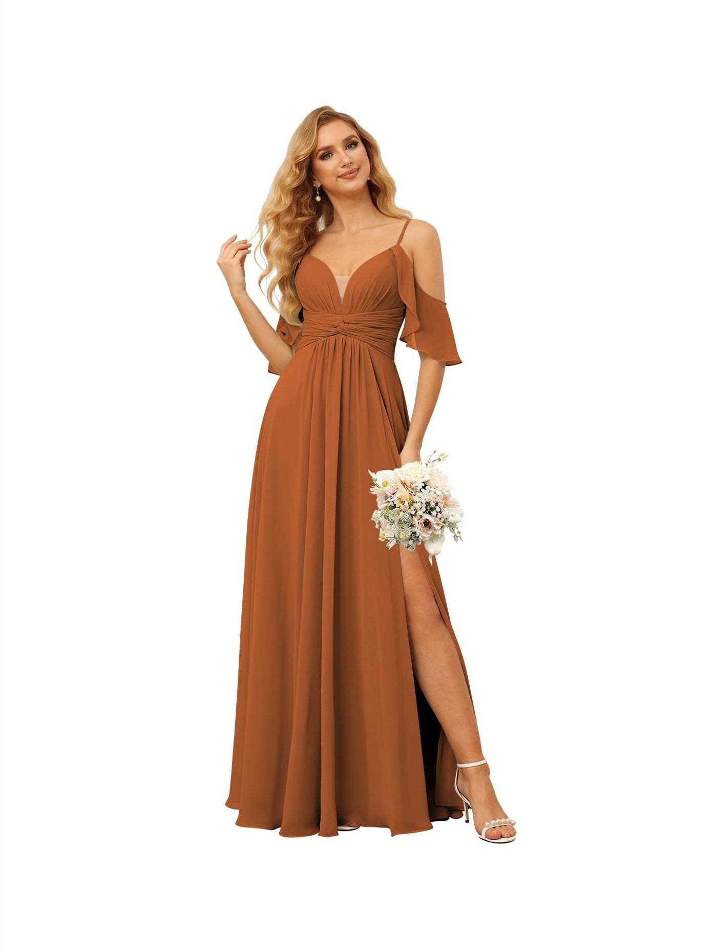 Spaghetti Strap Chiffon Bridesmaid Dress with Ruffles and a High-Low Hem