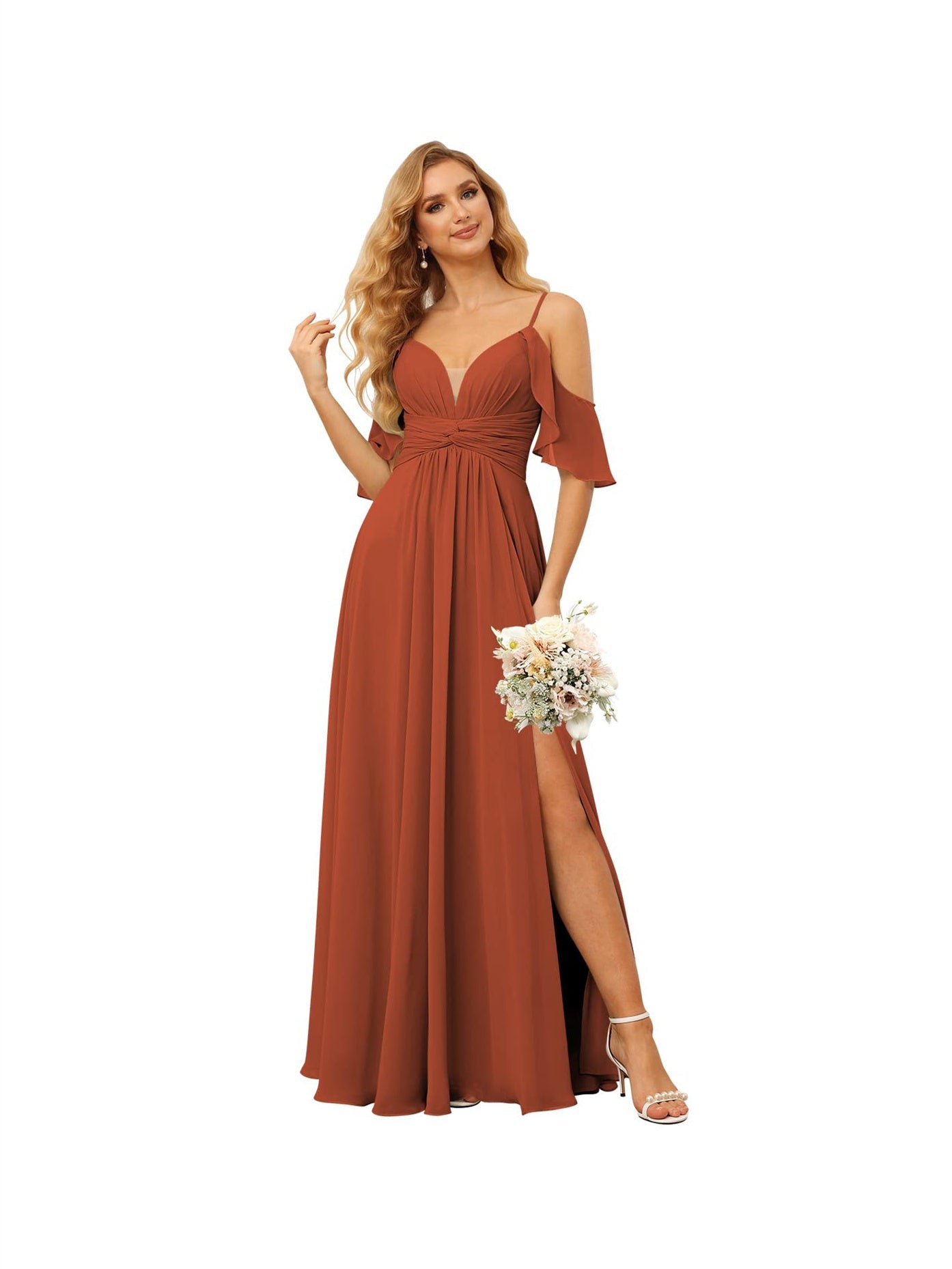 Spaghetti Strap Chiffon Bridesmaid Dress with Ruffles and a High-Low Hem