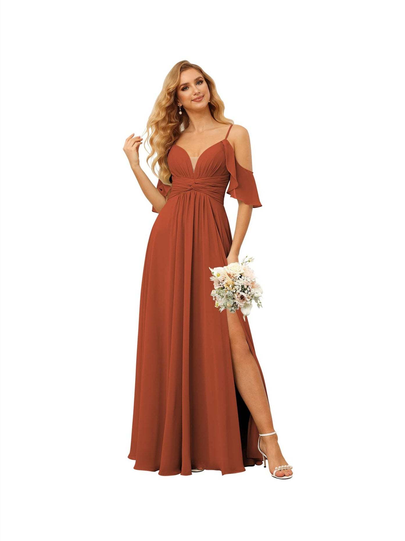 Spaghetti Strap Chiffon Bridesmaid Dress with Ruffles and a High-Low Hem