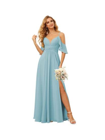 Spaghetti Strap Chiffon Bridesmaid Dress with Ruffles and a High-Low Hem