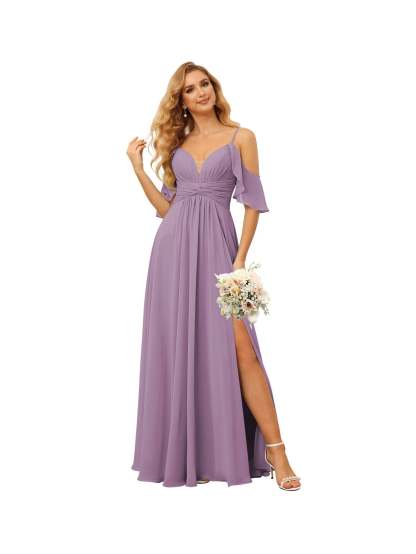Spaghetti Strap Chiffon Bridesmaid Dress with Ruffles and a High-Low Hem
