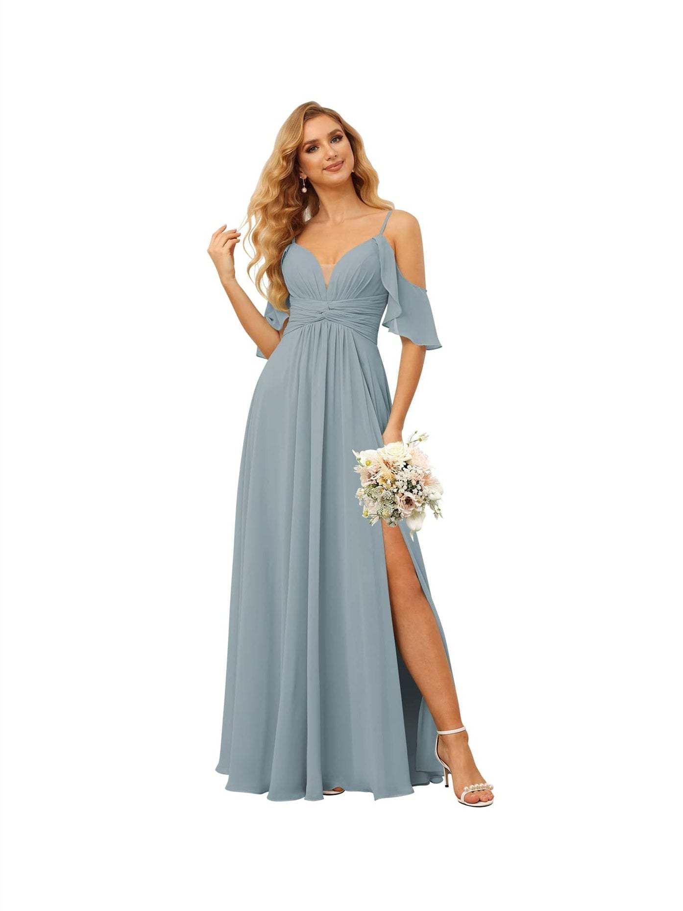 Spaghetti Strap Chiffon Bridesmaid Dress with Ruffles and a High-Low Hem