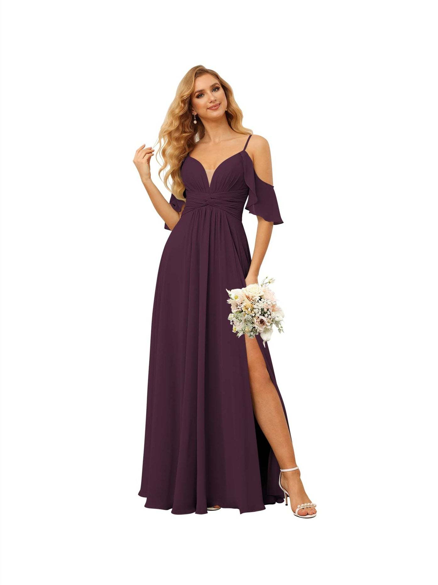 Spaghetti Strap Chiffon Bridesmaid Dress with Ruffles and a High-Low Hem