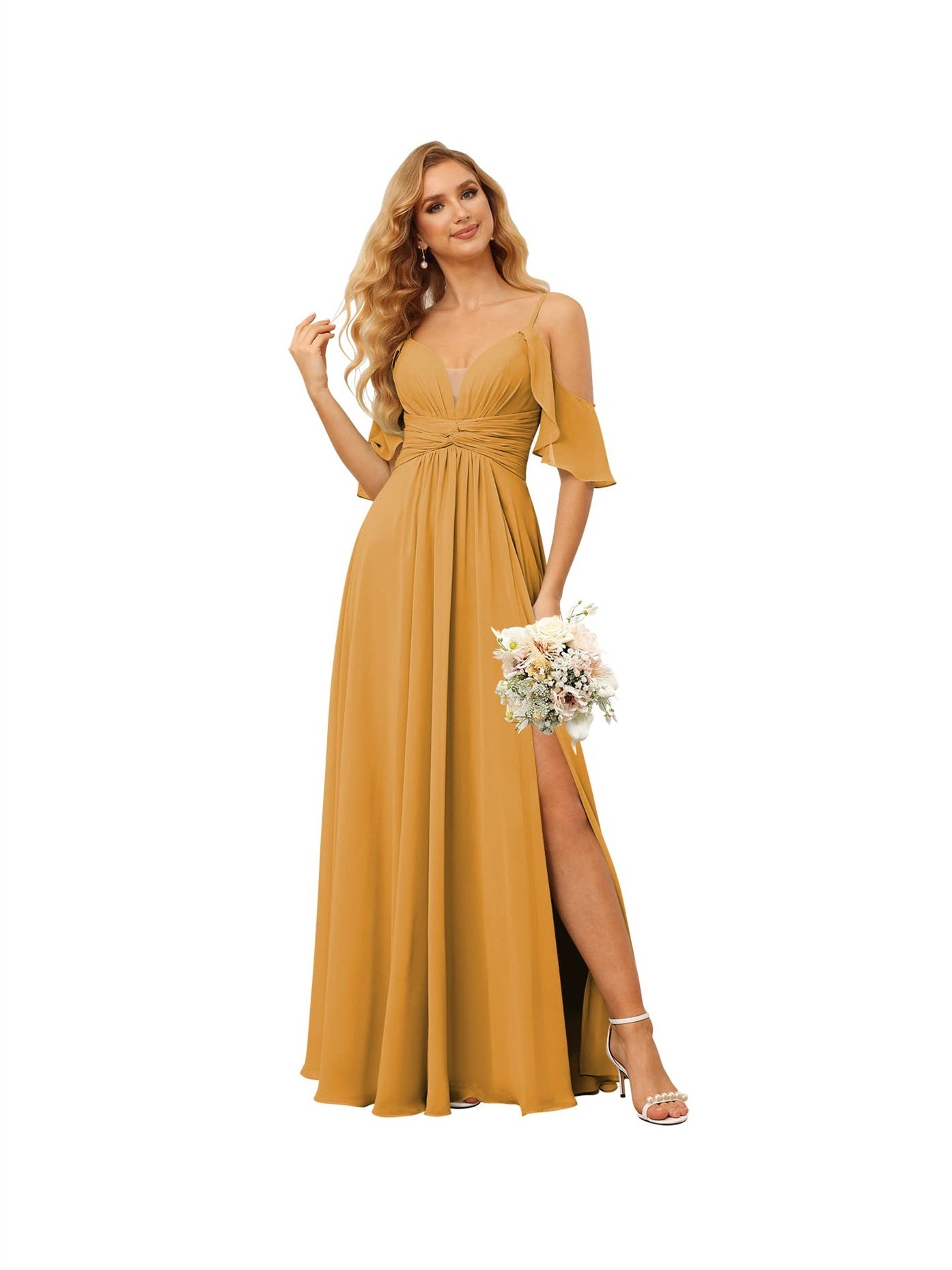 Spaghetti Strap Chiffon Bridesmaid Dress with Ruffles and a High-Low Hem