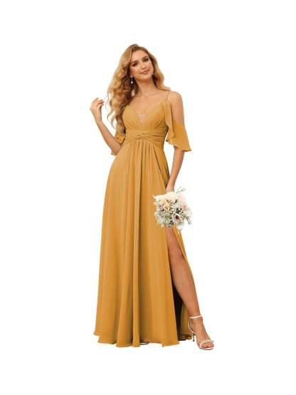 Spaghetti Strap Chiffon Bridesmaid Dress with Ruffles and a High-Low Hem
