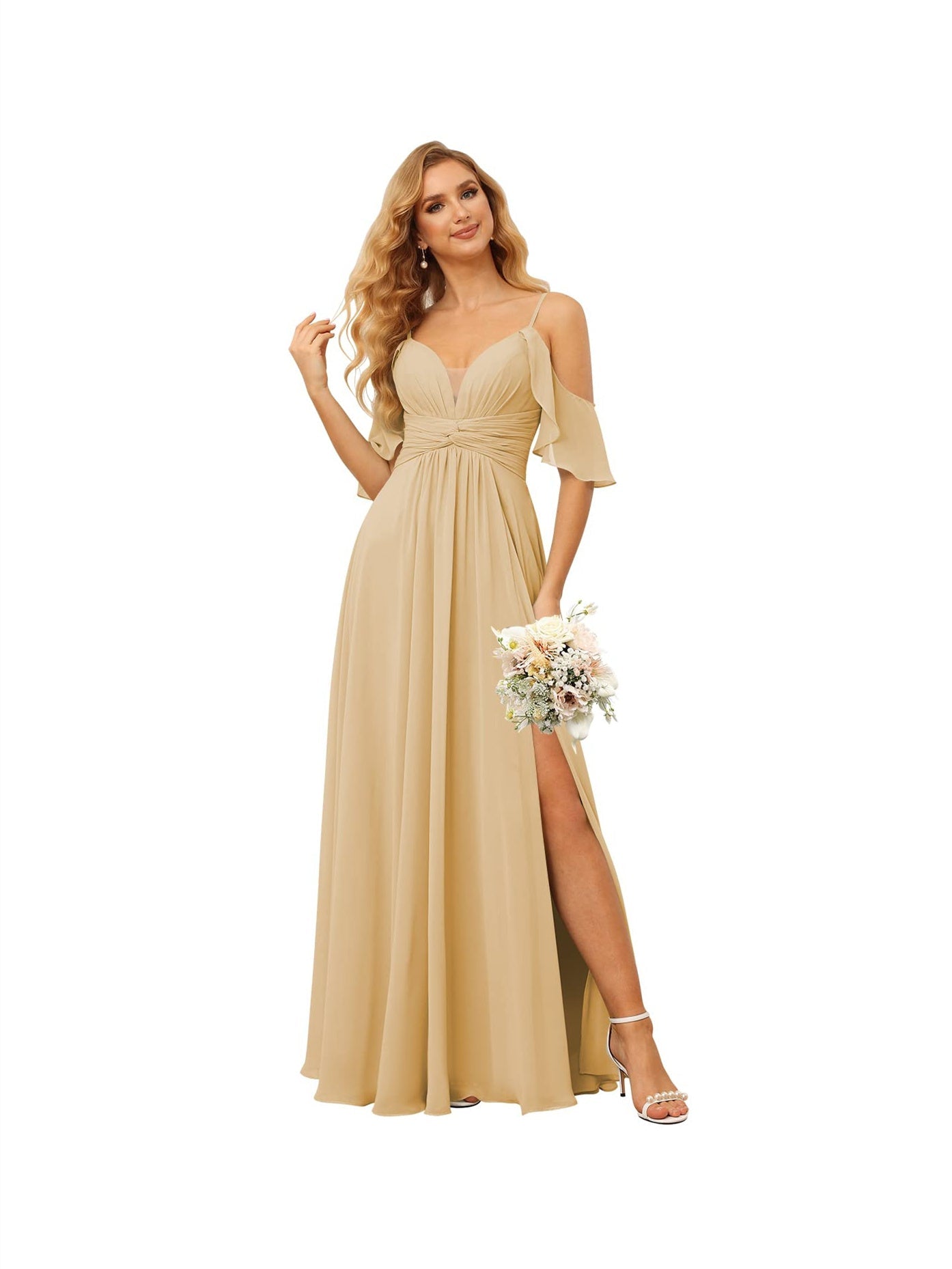 Spaghetti Strap Chiffon Bridesmaid Dress with Ruffles and a High-Low Hem