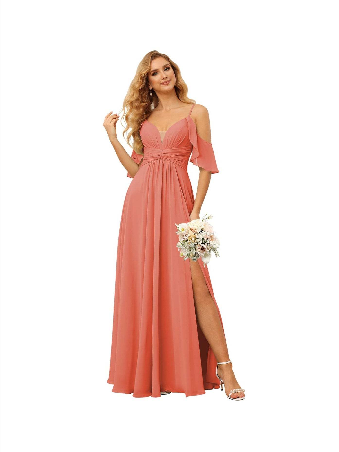 Spaghetti Strap Chiffon Bridesmaid Dress with Ruffles and a High-Low Hem