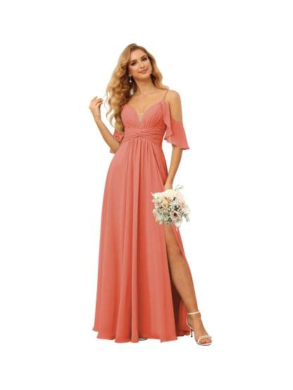Spaghetti Strap Chiffon Bridesmaid Dress with Ruffles and a High-Low Hem