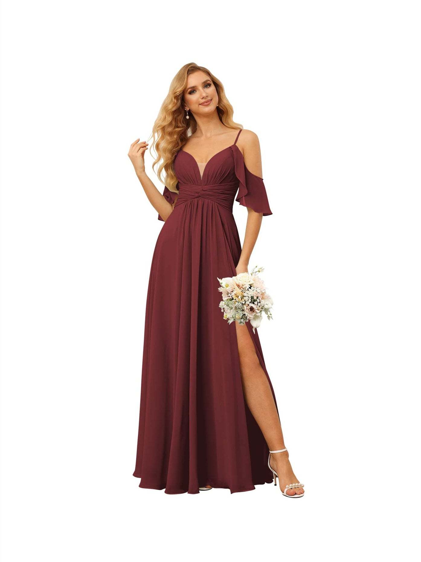 Spaghetti Strap Chiffon Bridesmaid Dress with Ruffles and a High-Low Hem