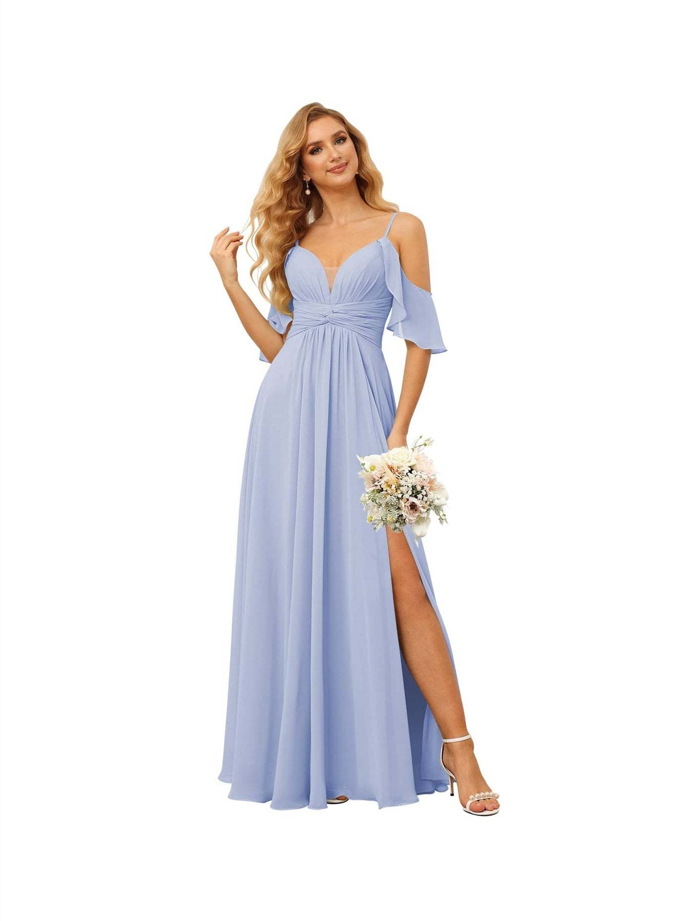 Spaghetti Strap Chiffon Bridesmaid Dress with Ruffles and a High-Low Hem