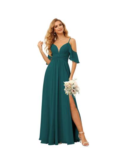 Spaghetti Strap Chiffon Bridesmaid Dress with Ruffles and a High-Low Hem