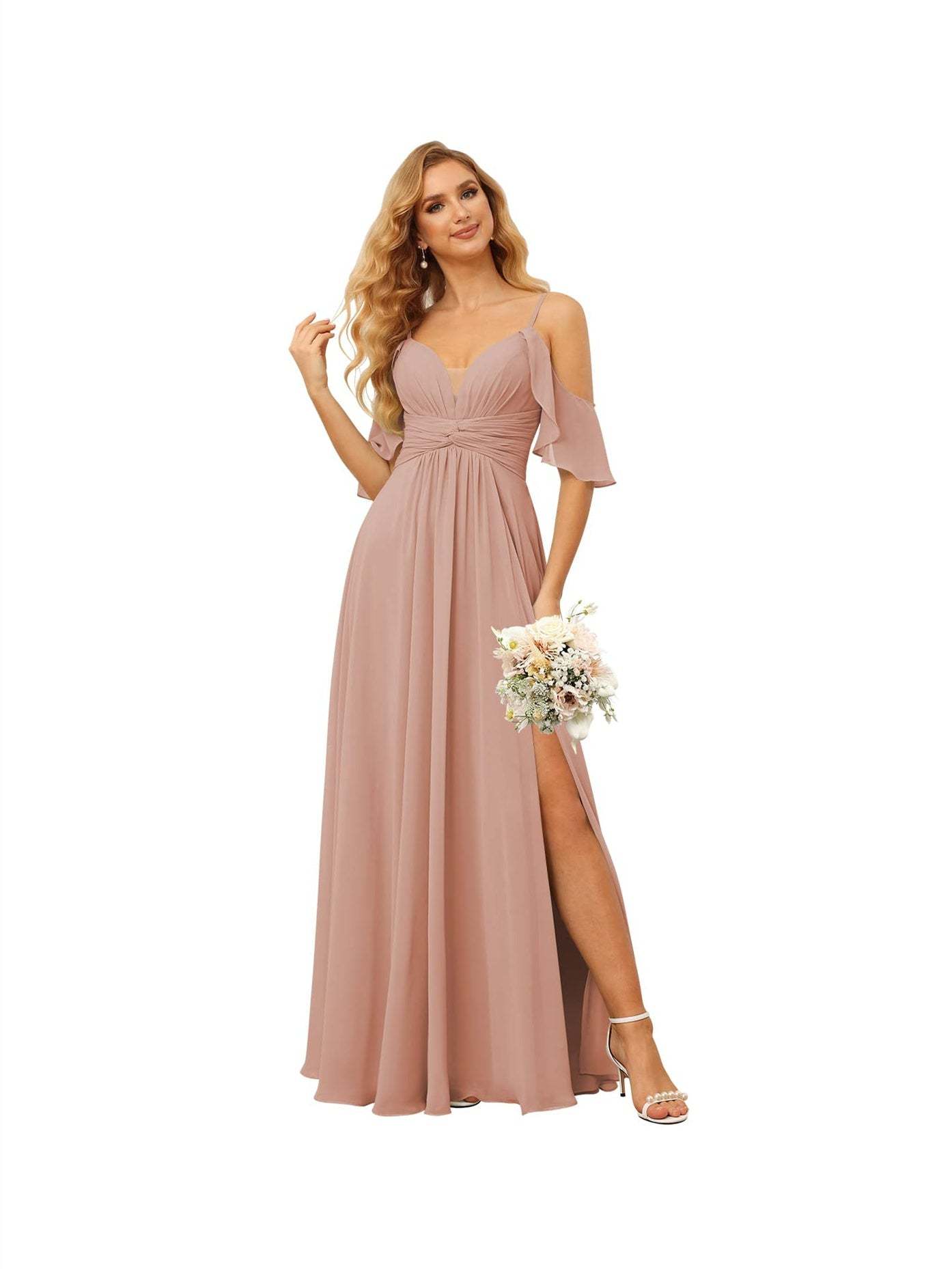 Spaghetti Strap Chiffon Bridesmaid Dress with Ruffles and a High-Low Hem