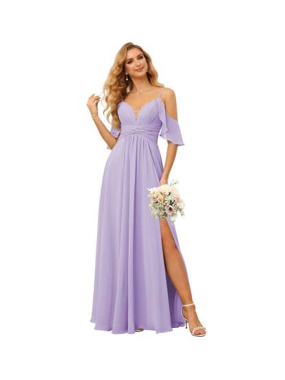 Spaghetti Strap Chiffon Bridesmaid Dress with Ruffles and a High-Low Hem