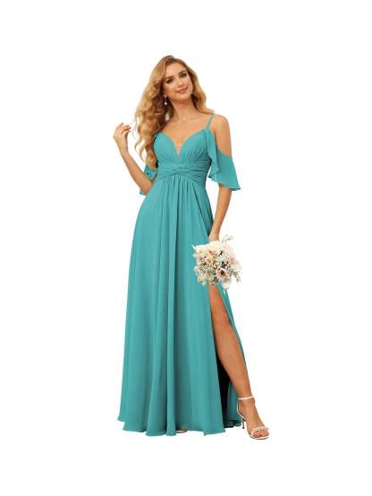 Spaghetti Strap Chiffon Bridesmaid Dress with Ruffles and a High-Low Hem