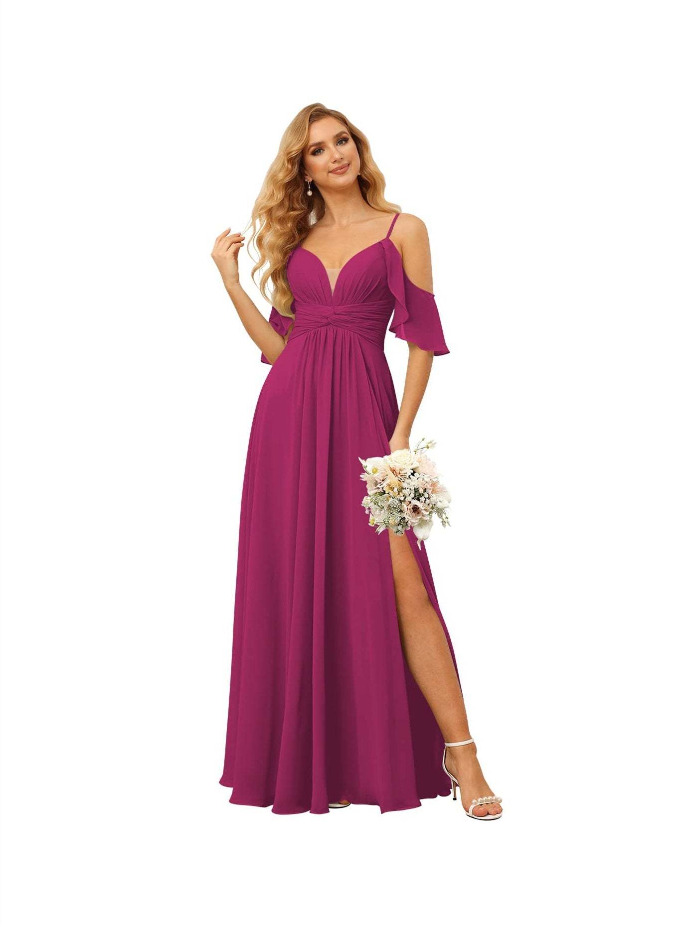 Spaghetti Strap Chiffon Bridesmaid Dress with Ruffles and a High-Low Hem