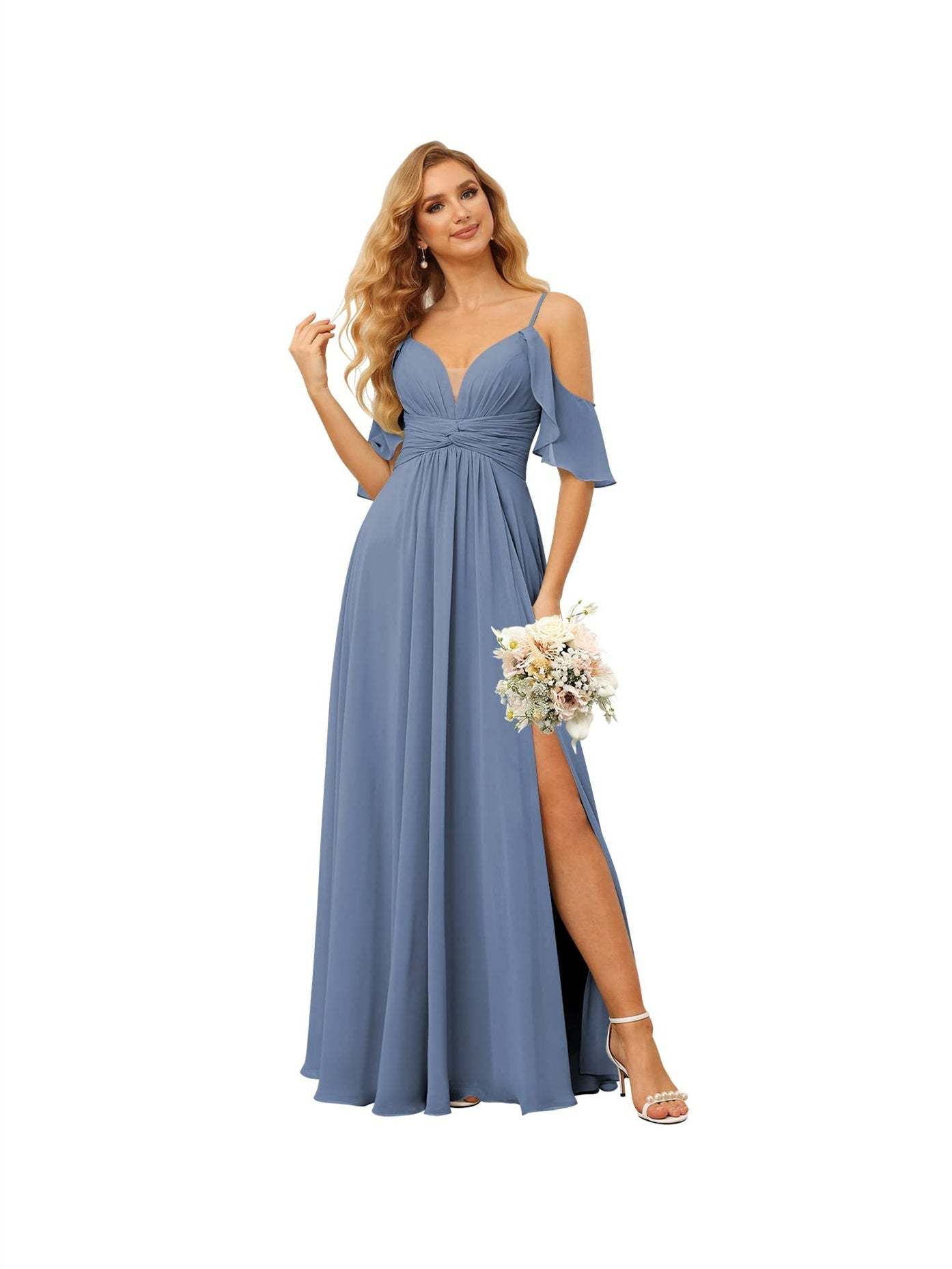 Spaghetti Strap Chiffon Bridesmaid Dress with Ruffles and a High-Low Hem