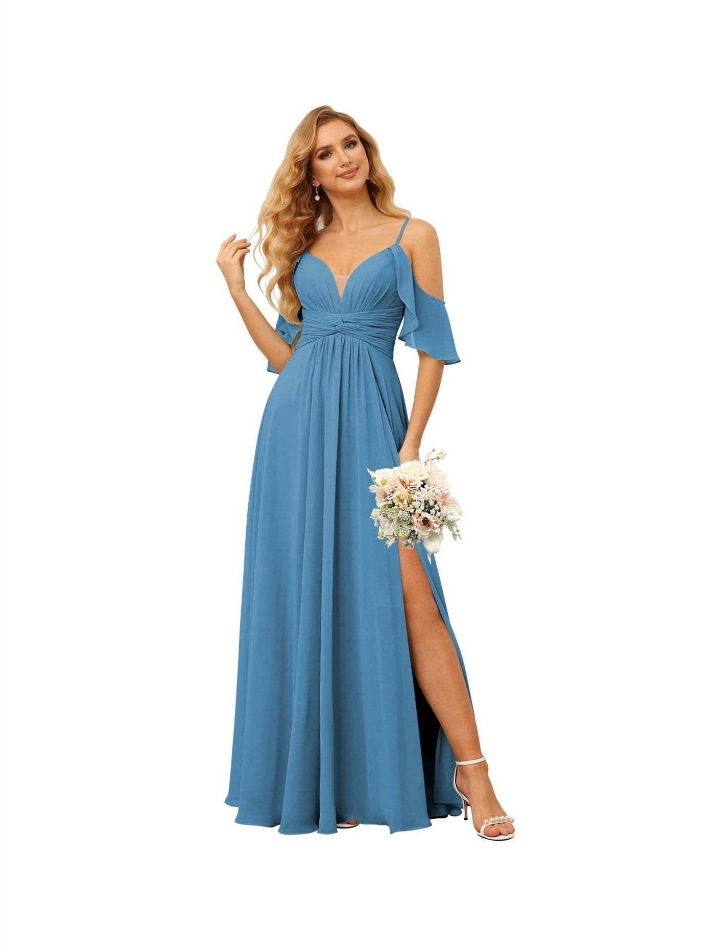 Spaghetti Strap Chiffon Bridesmaid Dress with Ruffles and a High-Low Hem