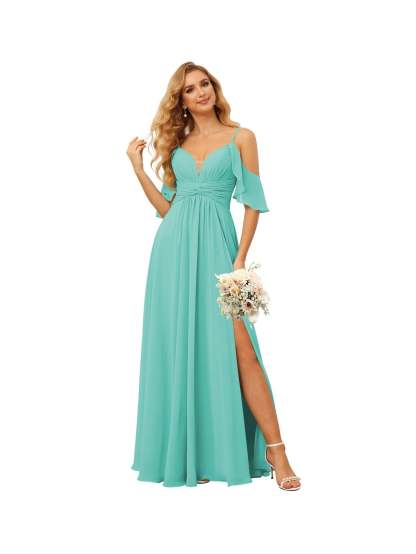Spaghetti Strap Chiffon Bridesmaid Dress with Ruffles and a High-Low Hem