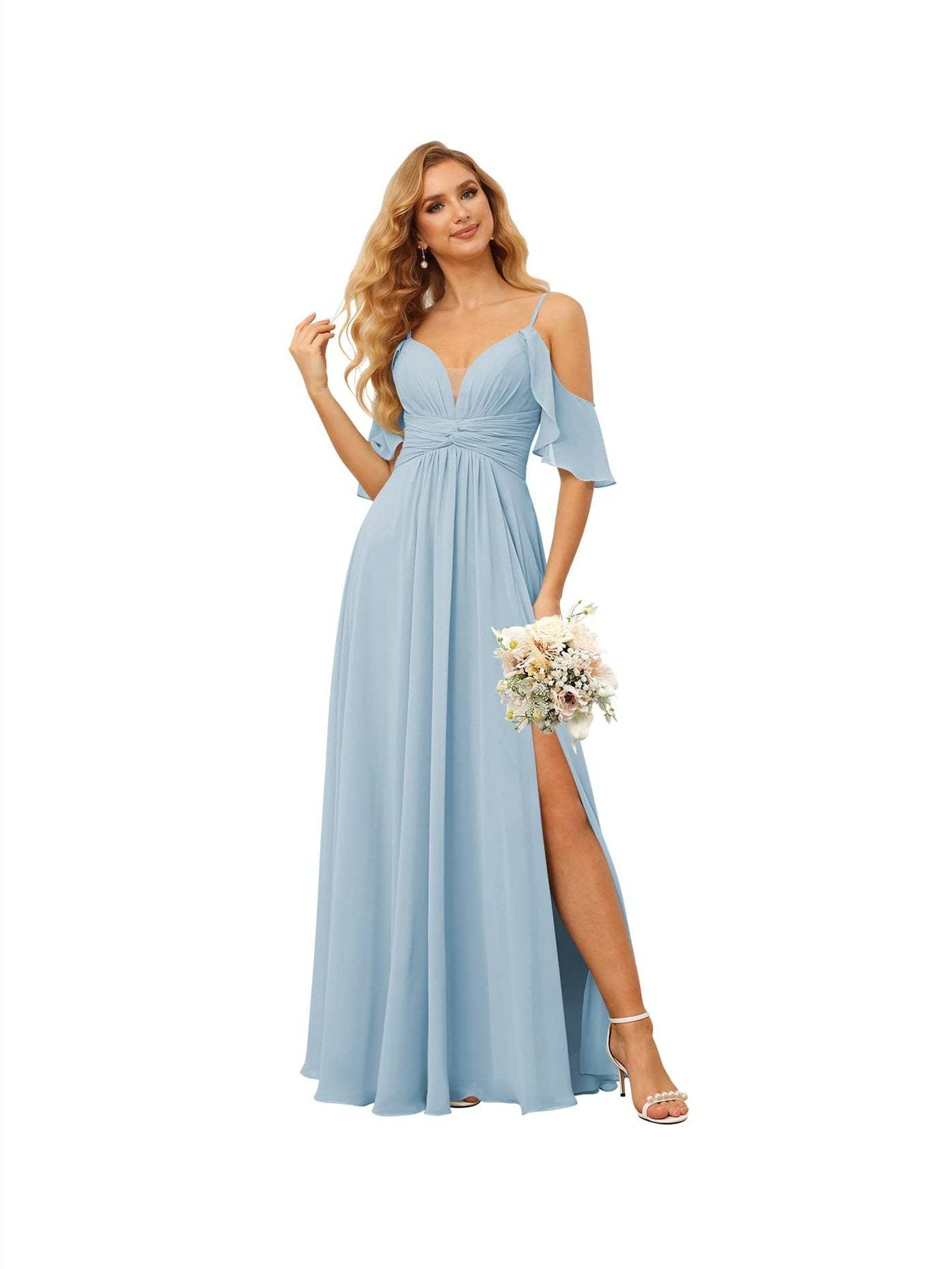 Spaghetti Strap Chiffon Bridesmaid Dress with Ruffles and a High-Low Hem