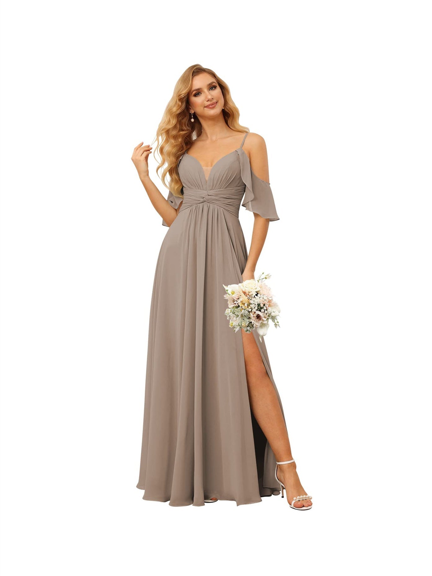 Spaghetti Strap Chiffon Bridesmaid Dress with Ruffles and a High-Low Hem