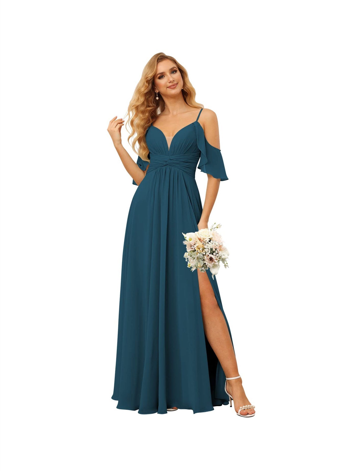Spaghetti Strap Chiffon Bridesmaid Dress with Ruffles and a High-Low Hem