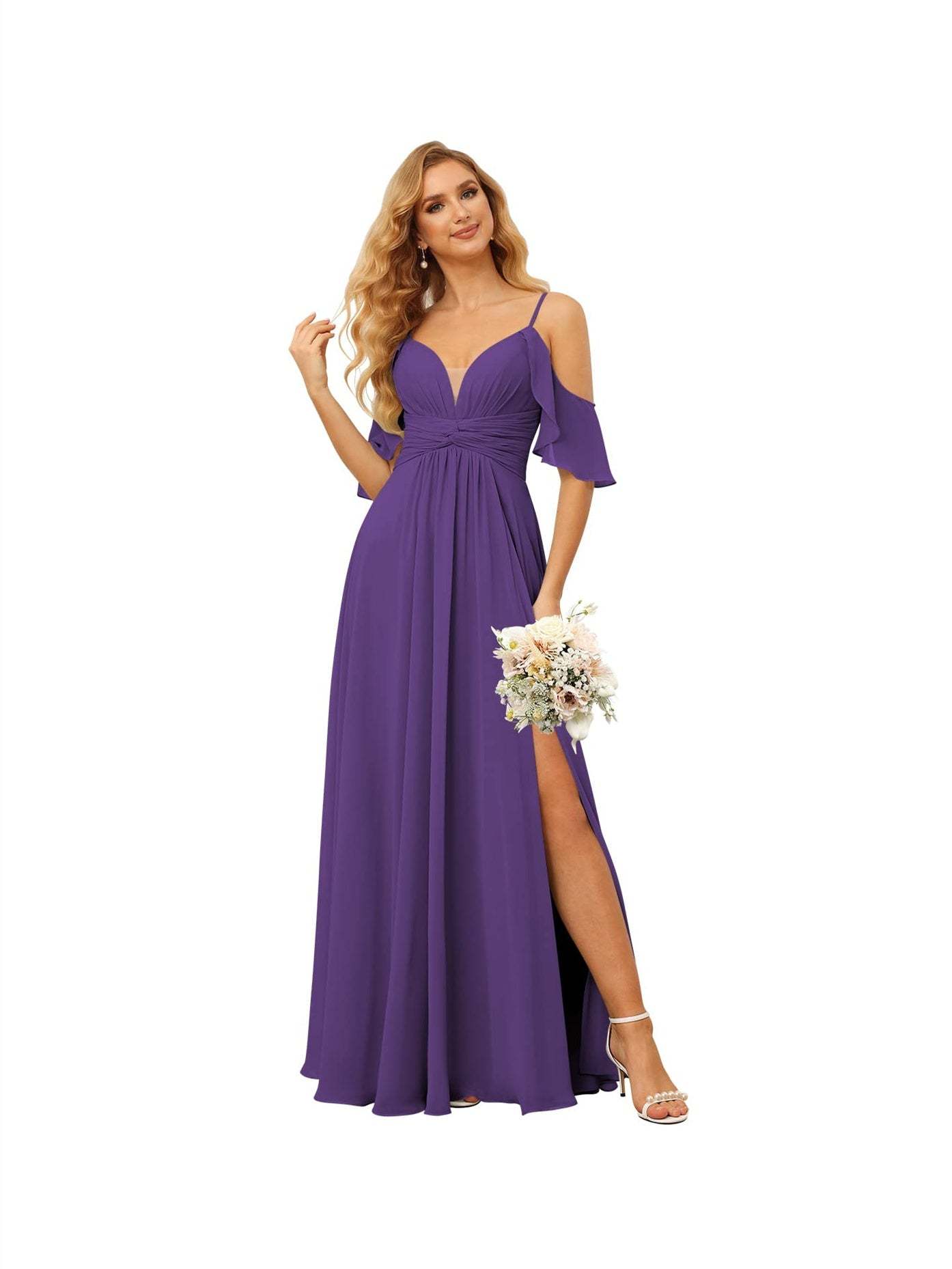 Spaghetti Strap Chiffon Bridesmaid Dress with Ruffles and a High-Low Hem