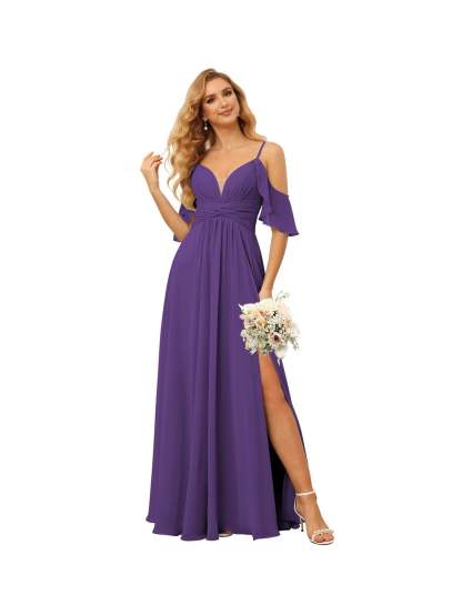 Spaghetti Strap Chiffon Bridesmaid Dress with Ruffles and a High-Low Hem