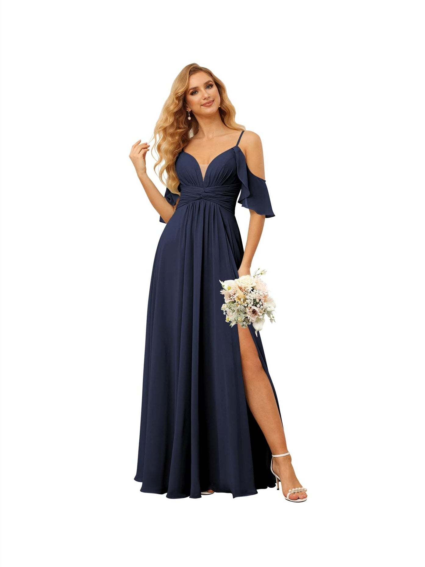 Spaghetti Strap Chiffon Bridesmaid Dress with Ruffles and a High-Low Hem