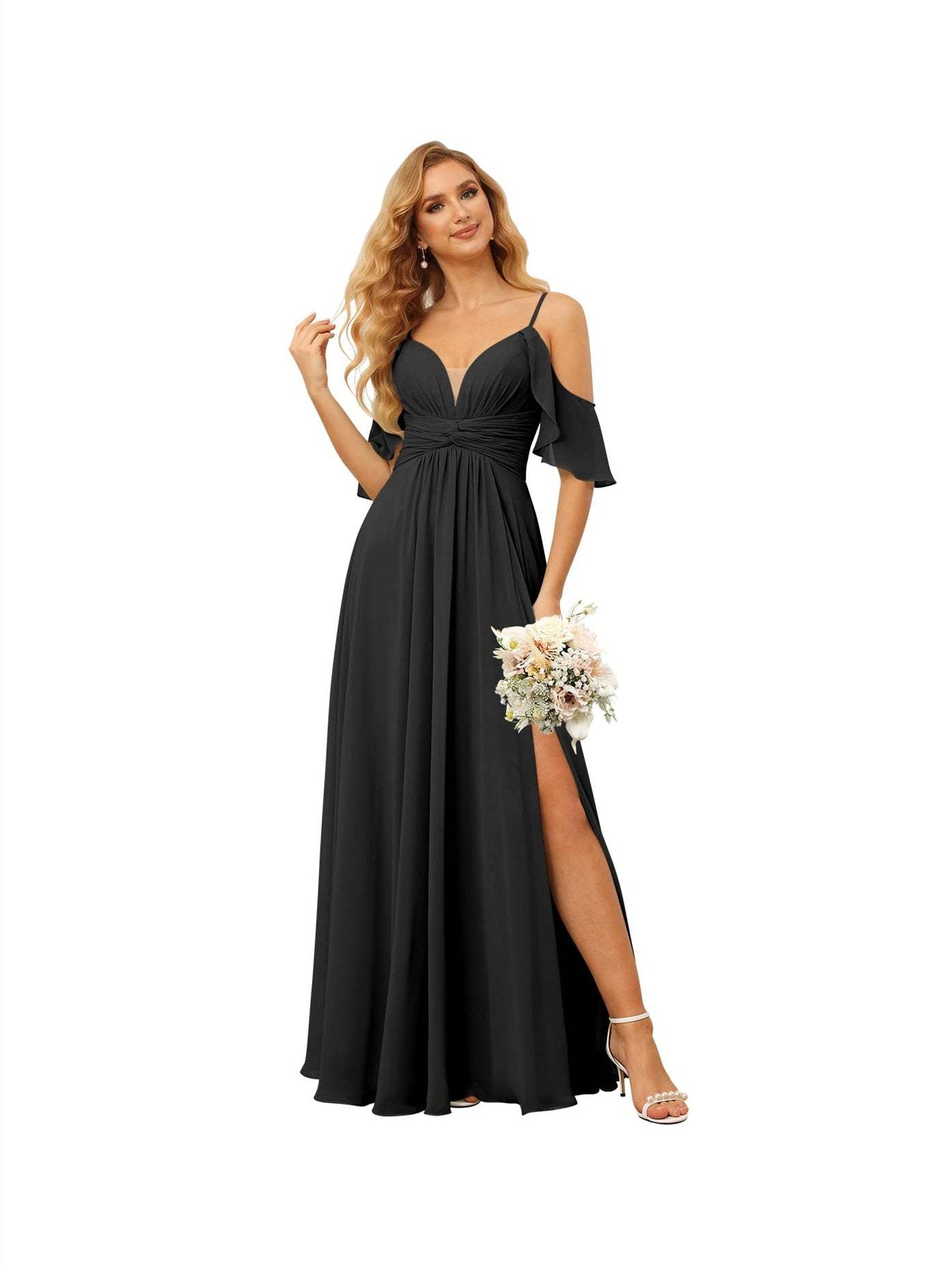 Spaghetti Strap Chiffon Bridesmaid Dress with Ruffles and a High-Low Hem