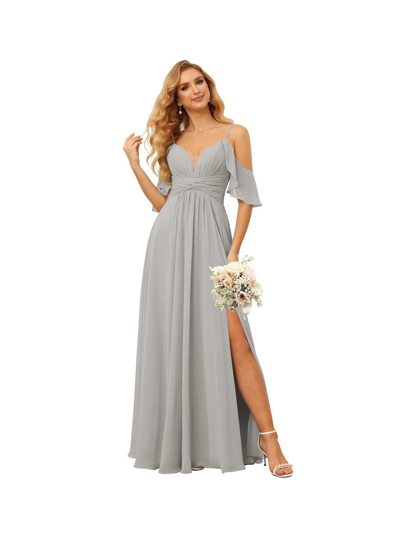 Spaghetti Strap Chiffon Bridesmaid Dress with Ruffles and a High-Low Hem