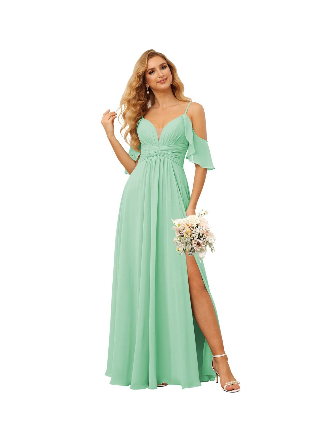 Spaghetti Strap Chiffon Bridesmaid Dress with Ruffles and a High-Low Hem