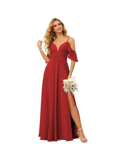Spaghetti Strap Chiffon Bridesmaid Dress with Ruffles and a High-Low Hem