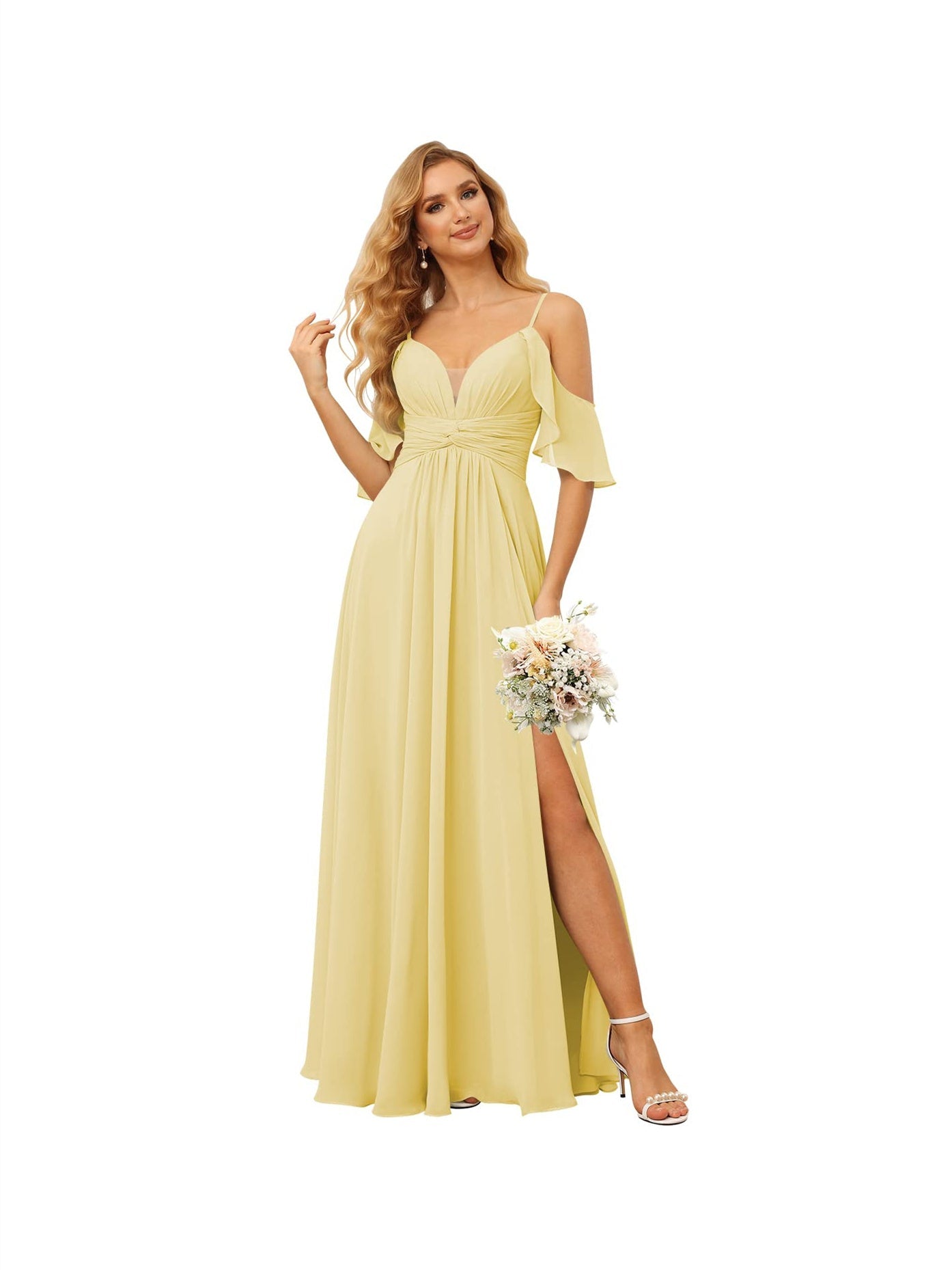 Spaghetti Strap Chiffon Bridesmaid Dress with Ruffles and a High-Low Hem