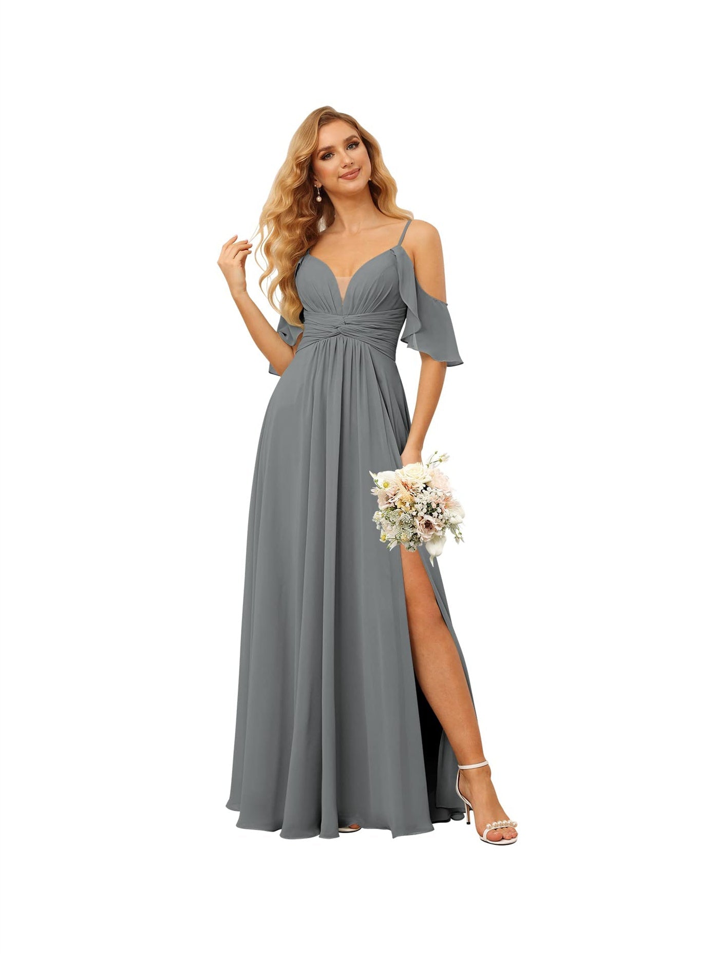Spaghetti Strap Chiffon Bridesmaid Dress with Ruffles and a High-Low Hem
