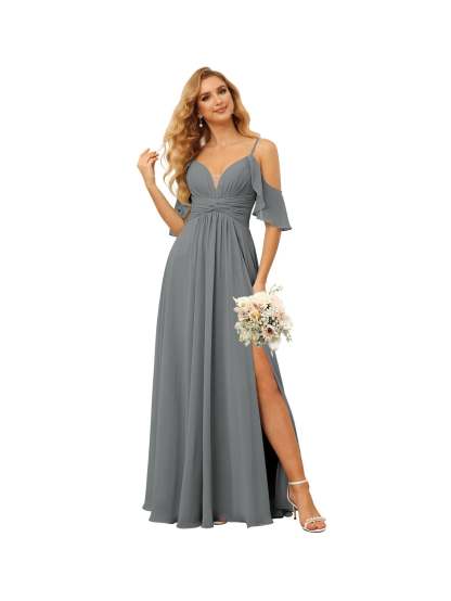 Spaghetti Strap Chiffon Bridesmaid Dress with Ruffles and a High-Low Hem