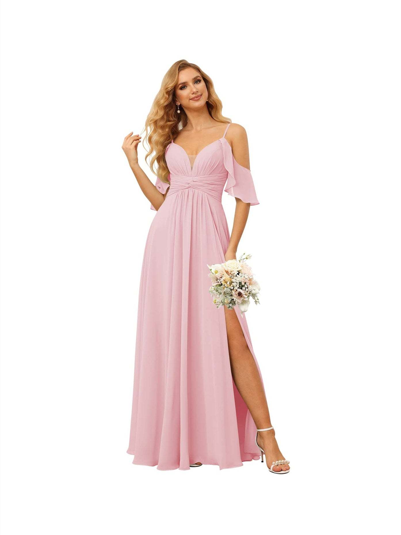 Spaghetti Strap Chiffon Bridesmaid Dress with Ruffles and a High-Low Hem