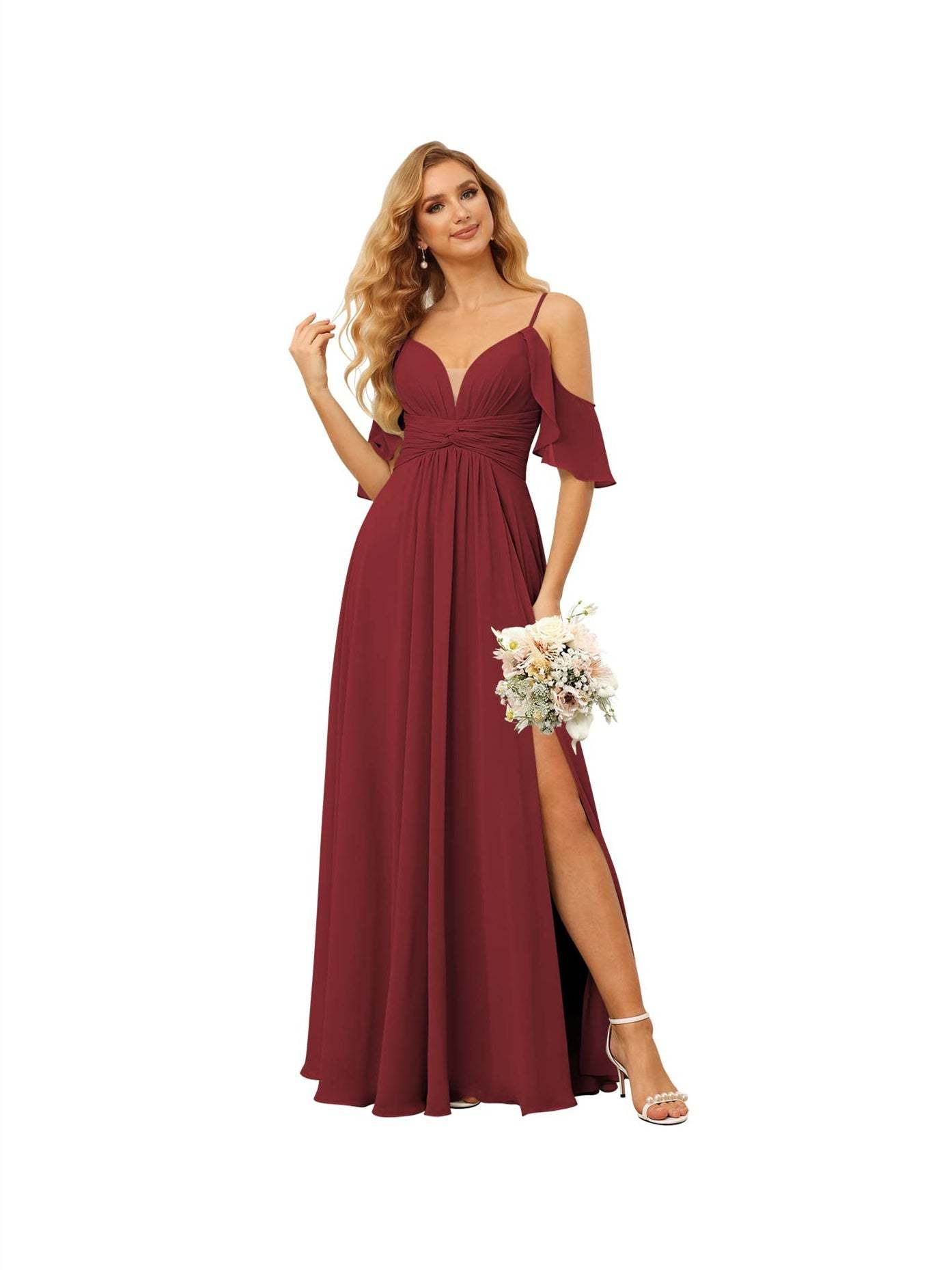 Spaghetti Strap Chiffon Bridesmaid Dress with Ruffles and a High-Low Hem