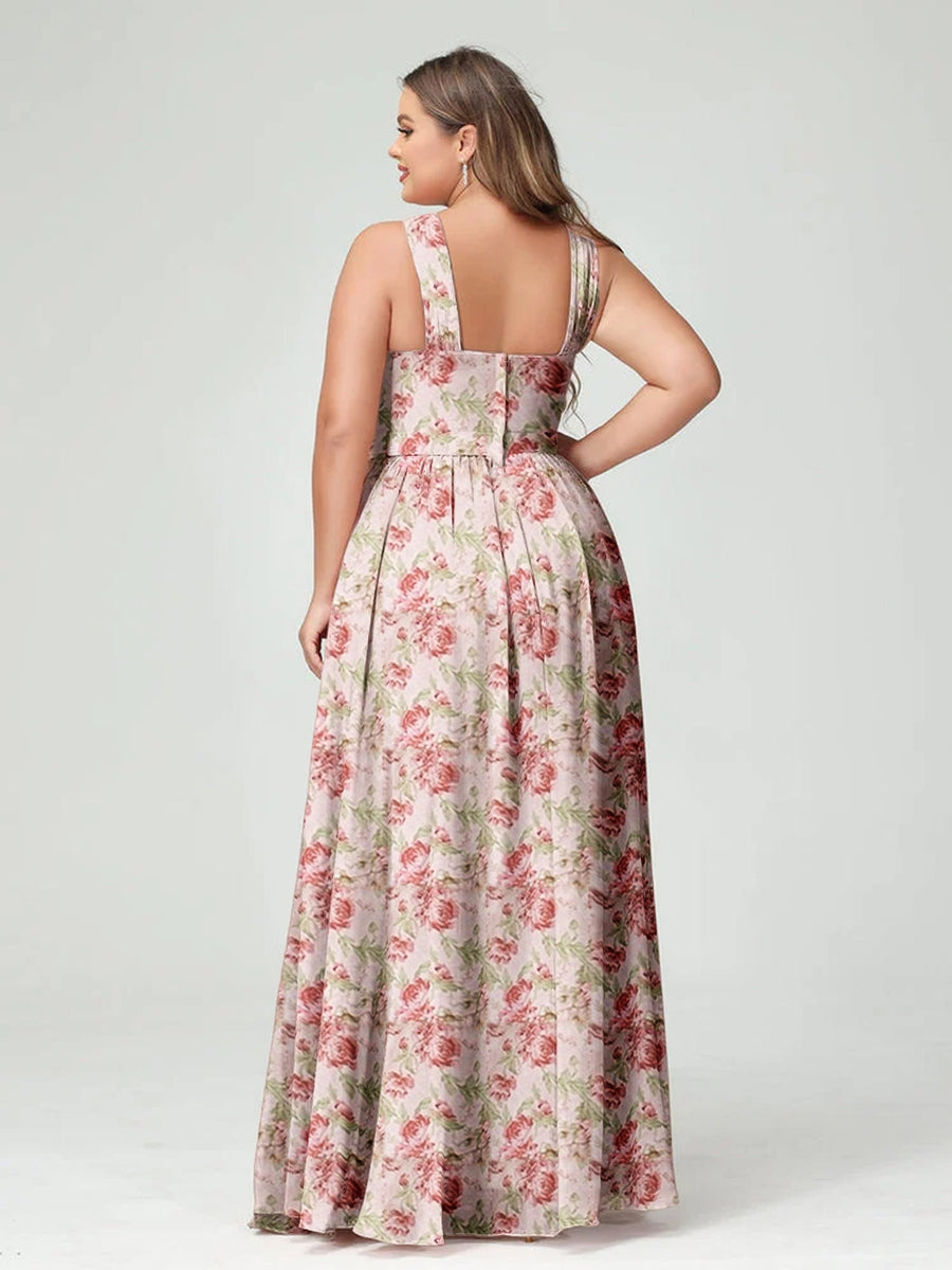 Plus Size Floor-Length Bridesmaid Dress with Criss Cross Neckline in A-Line/Princess Style