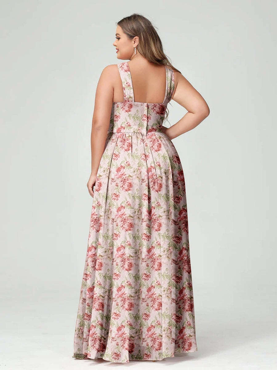 Plus Size Floor-Length Bridesmaid Dress with Criss Cross Neckline in A-Line/Princess Style