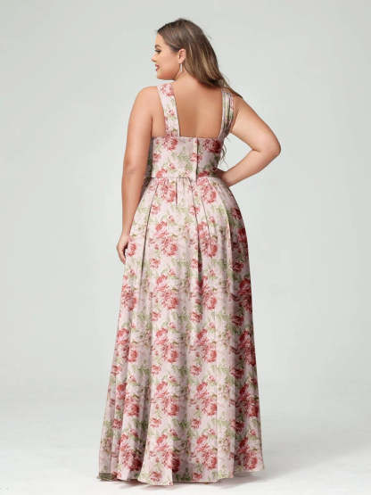 Plus Size Floor-Length Bridesmaid Dress with Criss Cross Neckline in A-Line/Princess Style