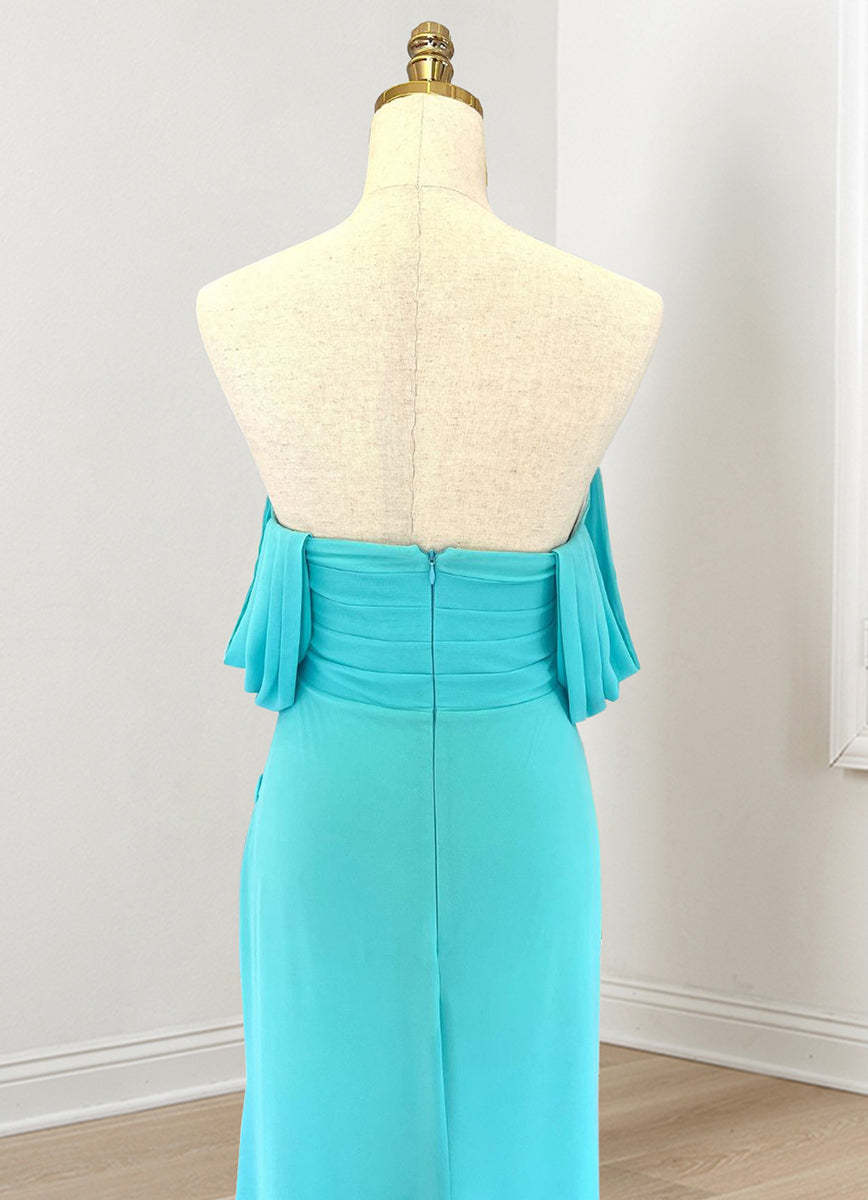 Elegant Off-the-Shoulder Sleeveless Bridesmaid Dresses with Ruches in Sheath/Column Style