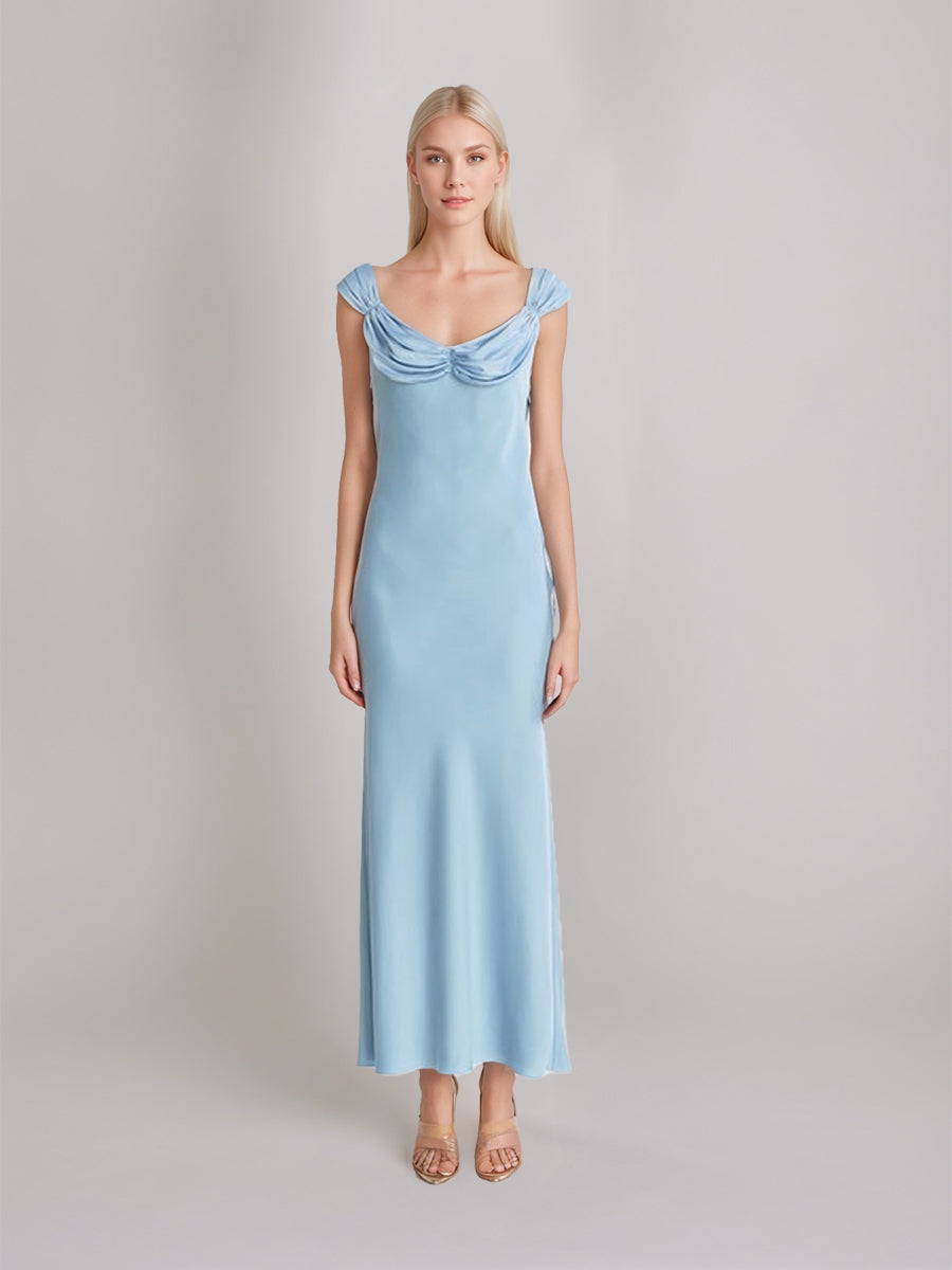 Vintage Prom Dresses with Ruched Ankle-Length Sheath/Column Scoop Lace-Up & Opened Back