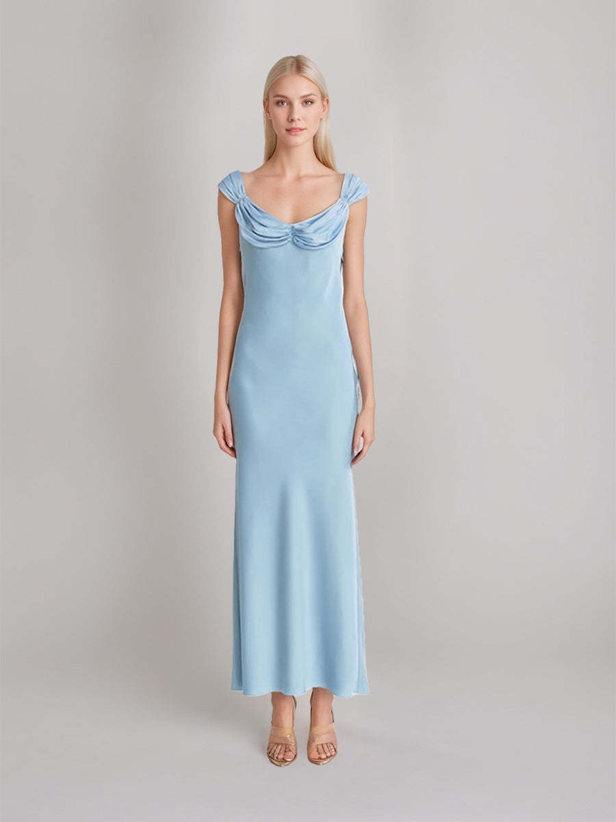 Vintage Prom Dresses with Ruched Ankle-Length Sheath/Column Scoop Lace-Up & Opened Back