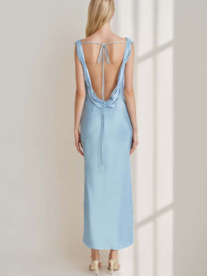 Vintage Prom Dresses with Ruched Ankle-Length Sheath/Column Scoop Lace-Up & Opened Back