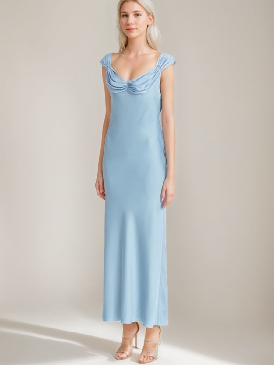 Vintage Prom Dresses with Ruched Ankle-Length Sheath/Column Scoop Lace-Up & Opened Back