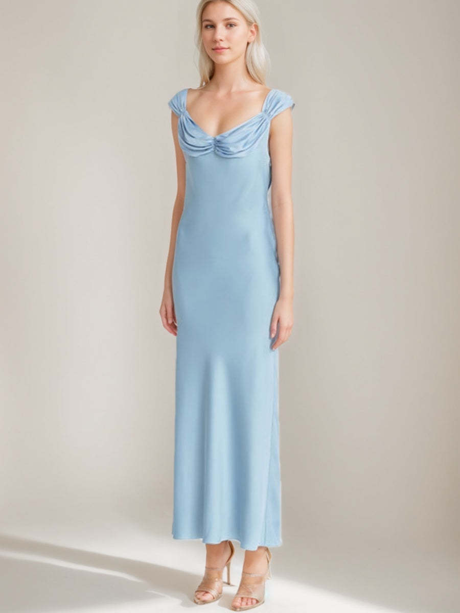 Vintage Prom Dresses with Ruched Ankle-Length Sheath/Column Scoop Lace-Up & Opened Back