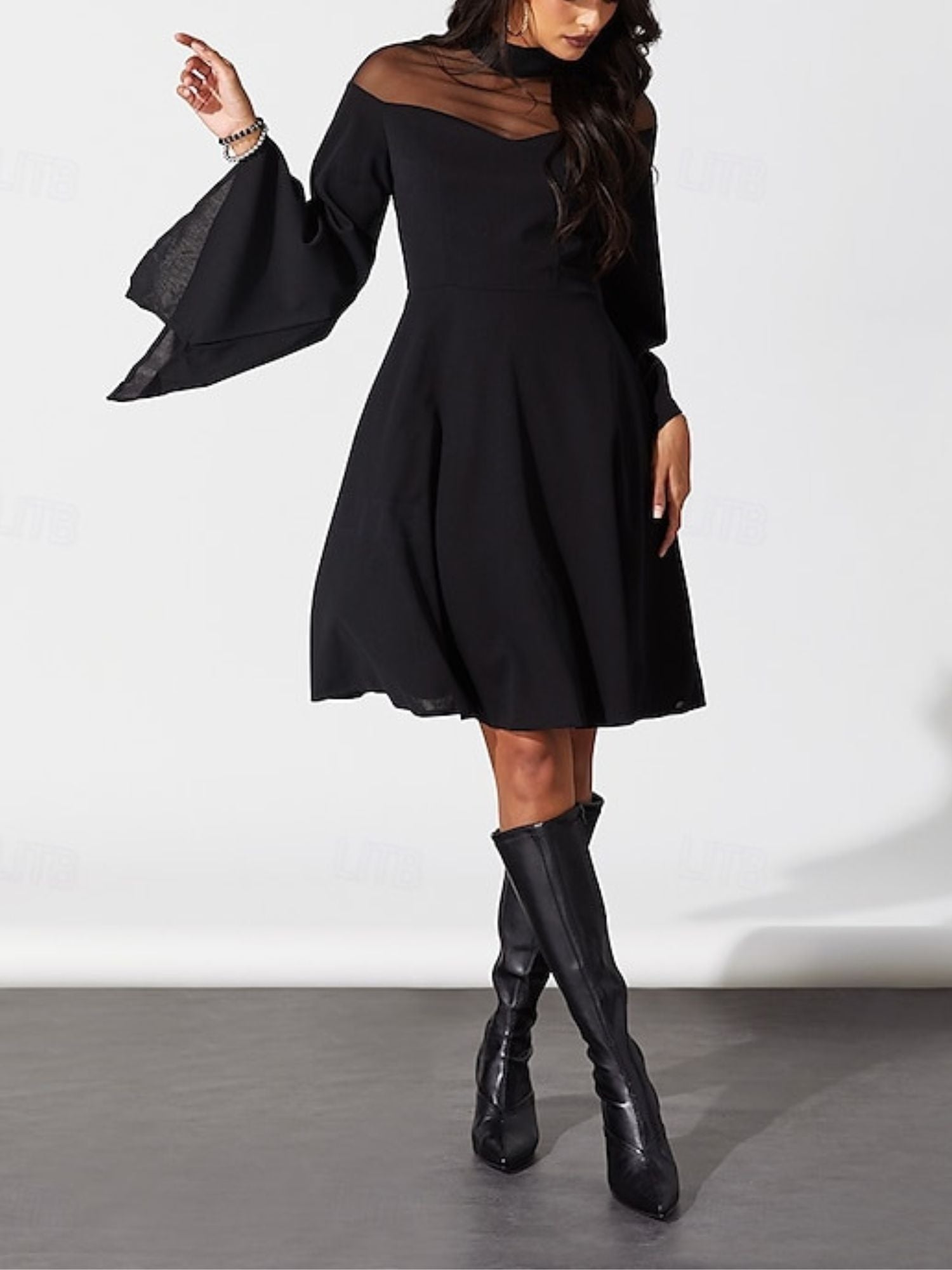 Vintage A-Line Princess Dress with High Neck and Long Sleeves for Halloween Performance